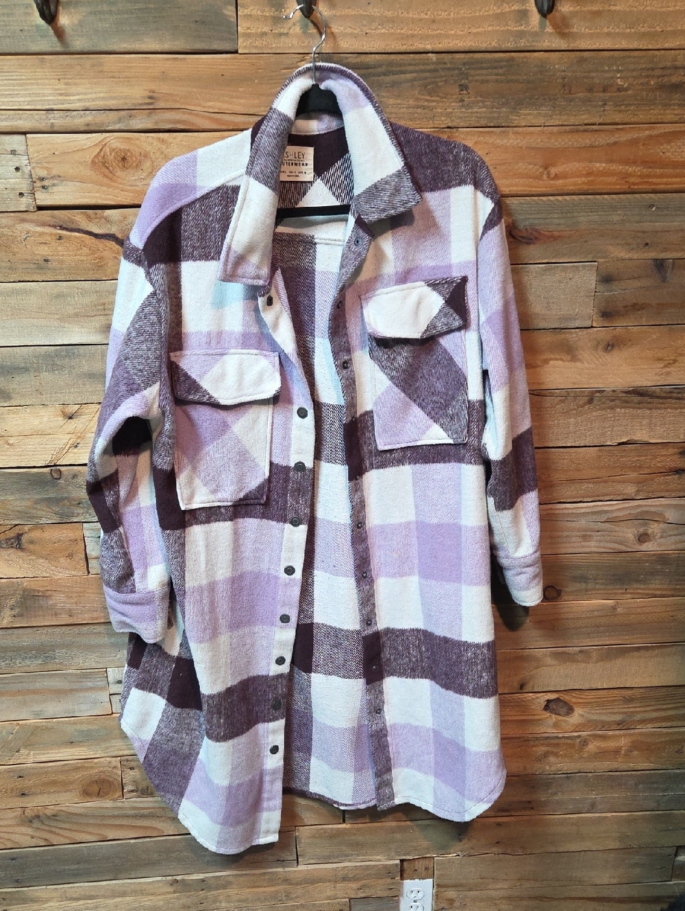 Ashley By 26 International Lavender and White Plaid Utility Shacket